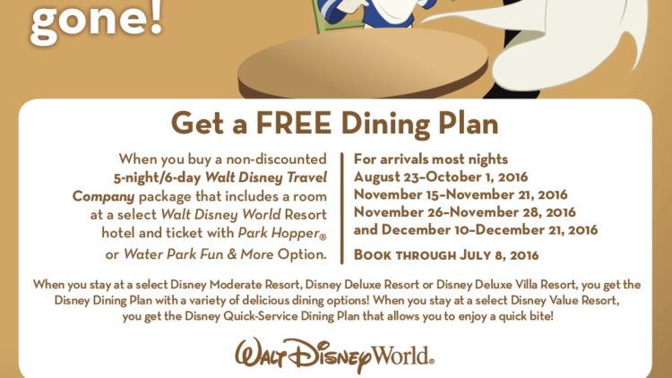 The 2016 Free Dining Sale Is Now Available for Select Nights At Select Disney Resorts